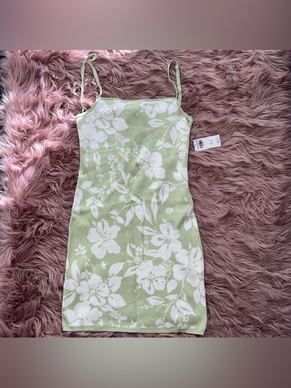 Abercrombie & Fitch White Floral Knit Slip Dress in Light Green